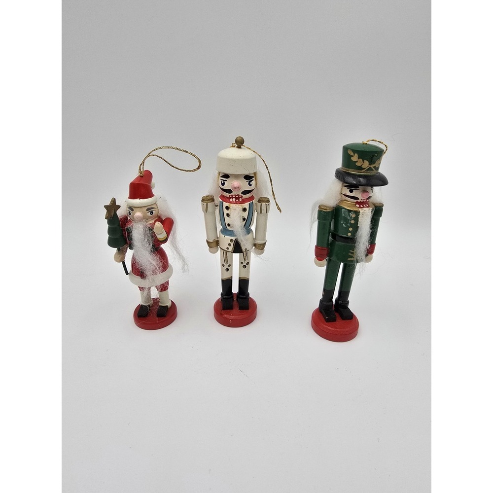 3 Vtg Nutcracker Christmas Ornaments Wooden Santa Soldier‎ Hanging
